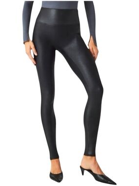 SPANX Black Faux Leather Leggings Womens Size 2XL